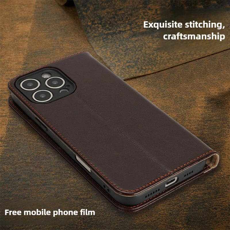 Echtleder Flip Case für iPhone 17 Pro Max mit Stand