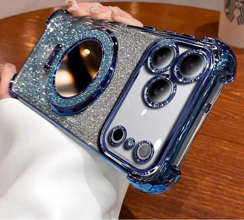 Glitzer Spiegel Hülle mit Ständer für iPhone 17