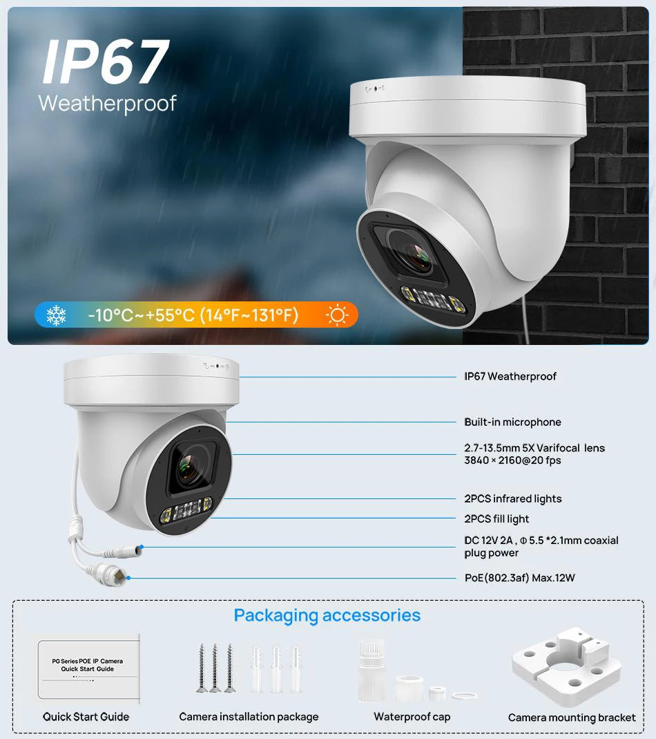 8MP PTZ IP Camera 5X Zoom Outdoor with POE