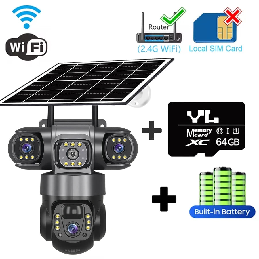 15MP Solar WLAN Kamera mit 3 Objektiven, 360° Sicht