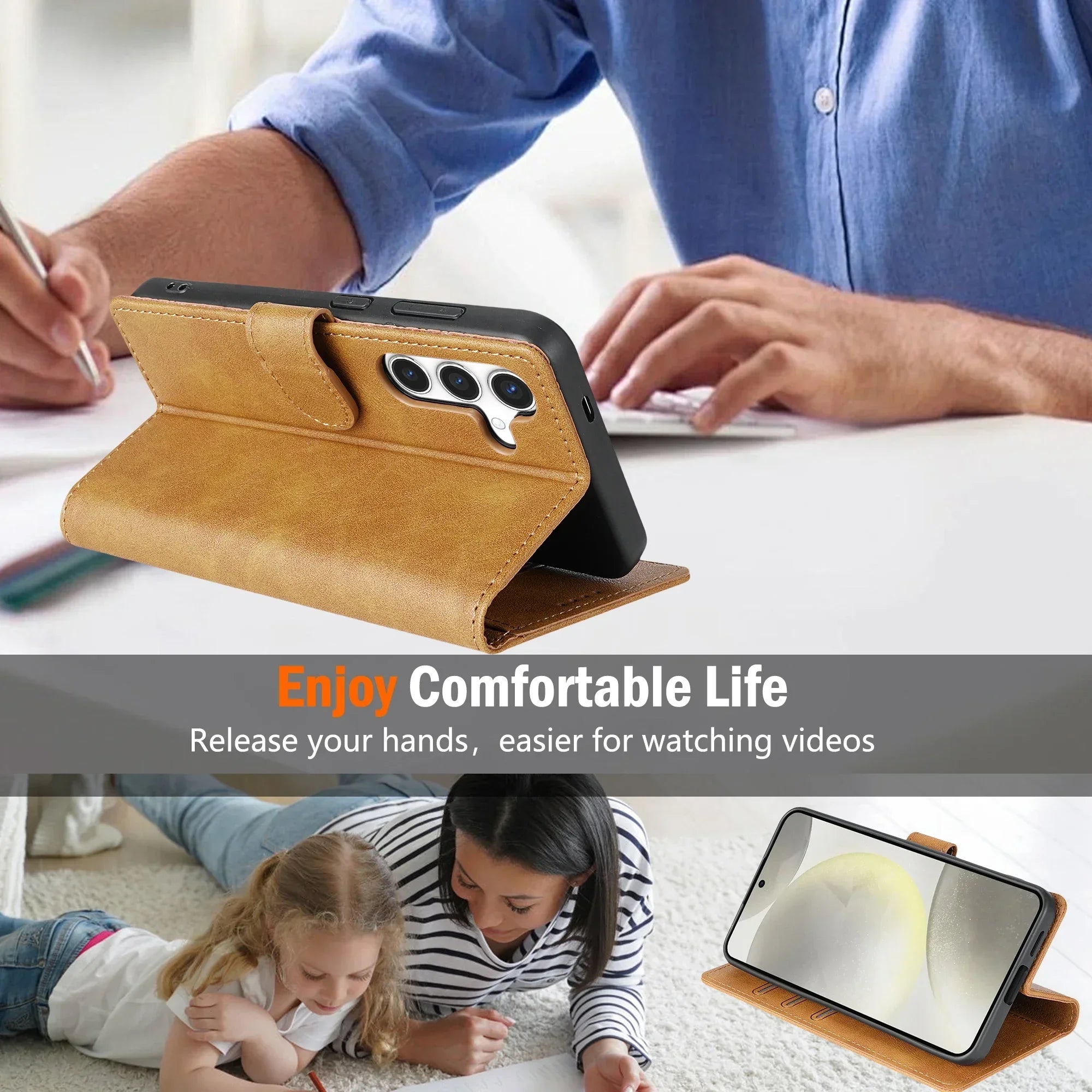 Étui à rabat en cuir pour Samsung Galaxy