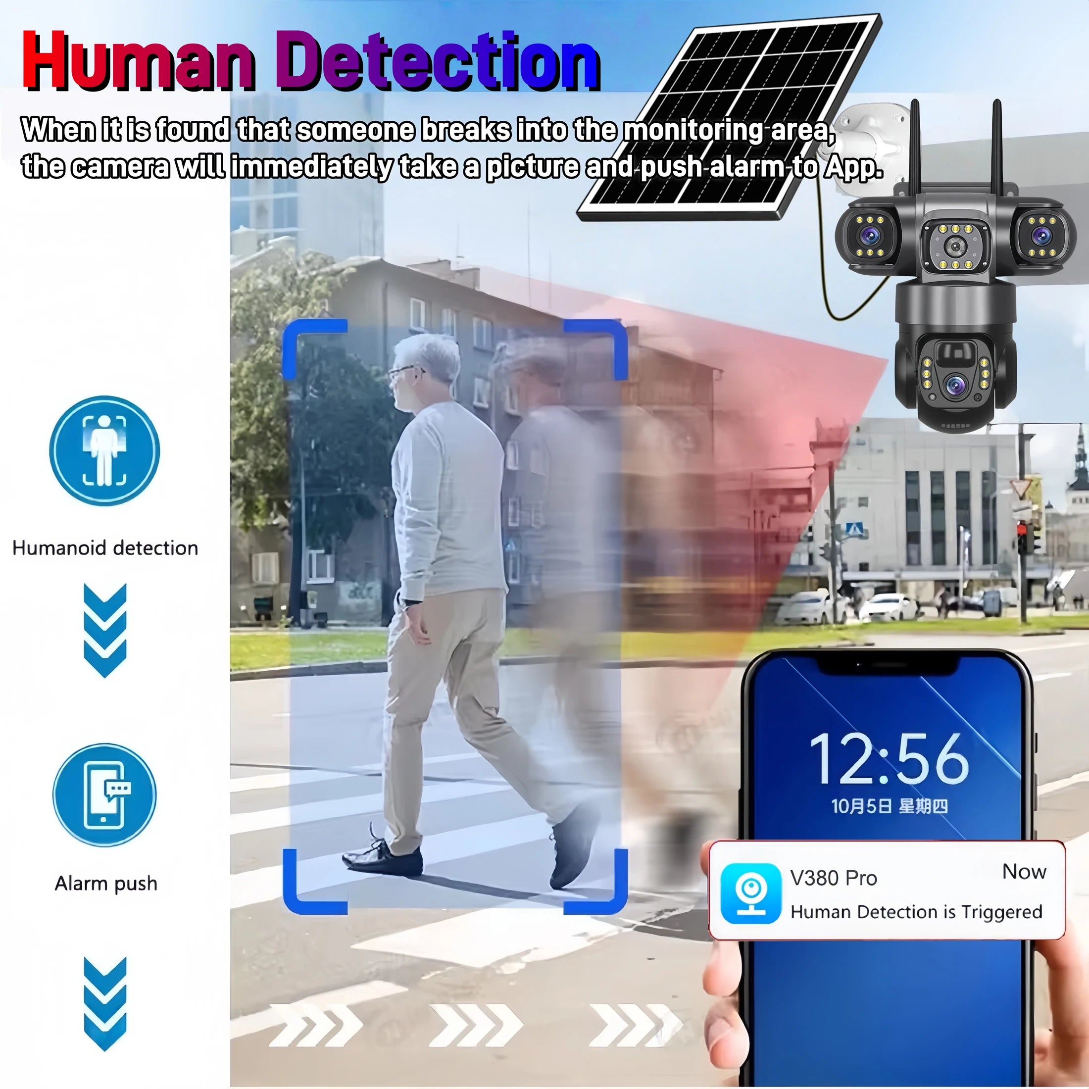 15MP Solar WLAN Kamera mit 3 Objektiven, 360° Sicht