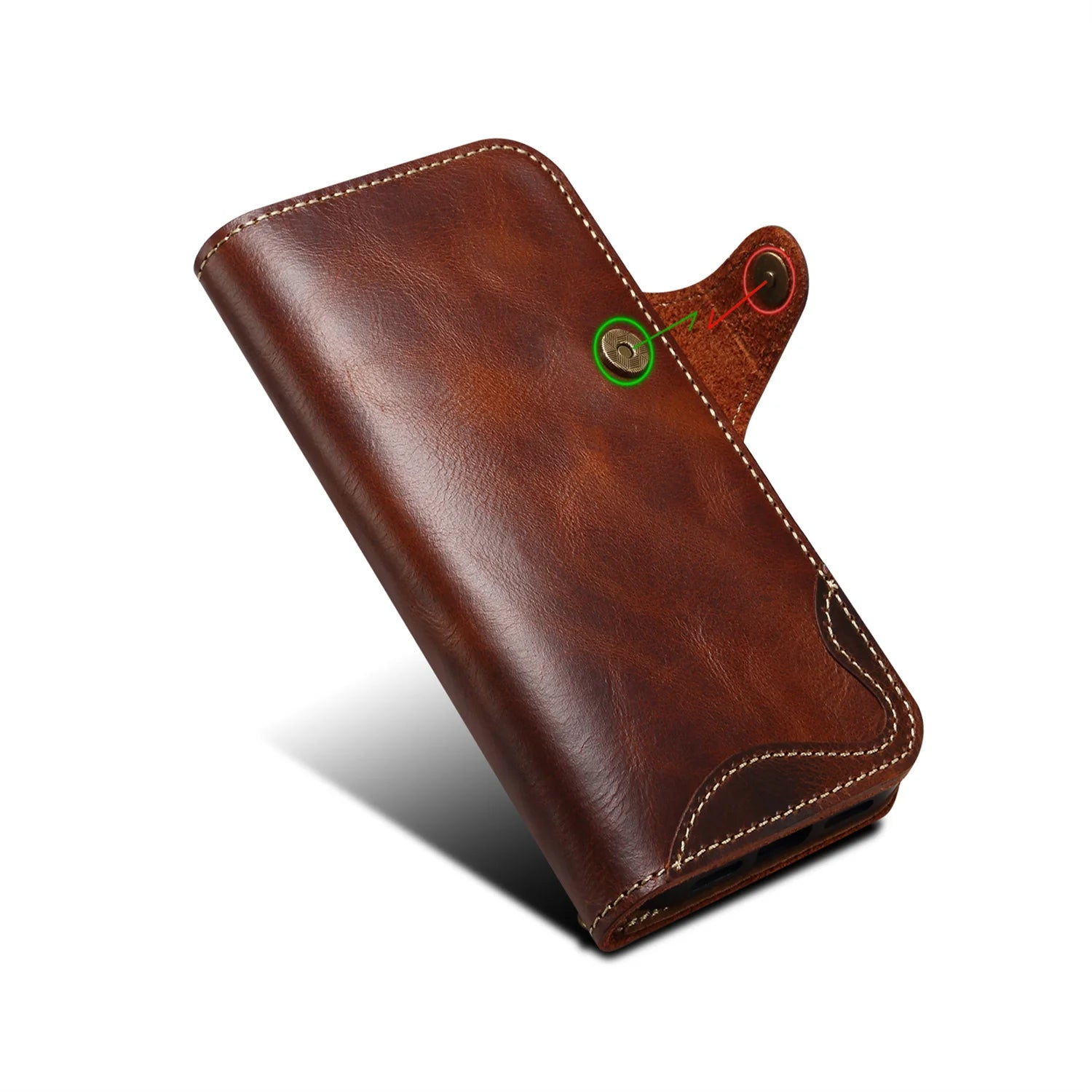 Denior Luxus-Ölwachs Echtleder Tasche für iPhone 17 Pro Max