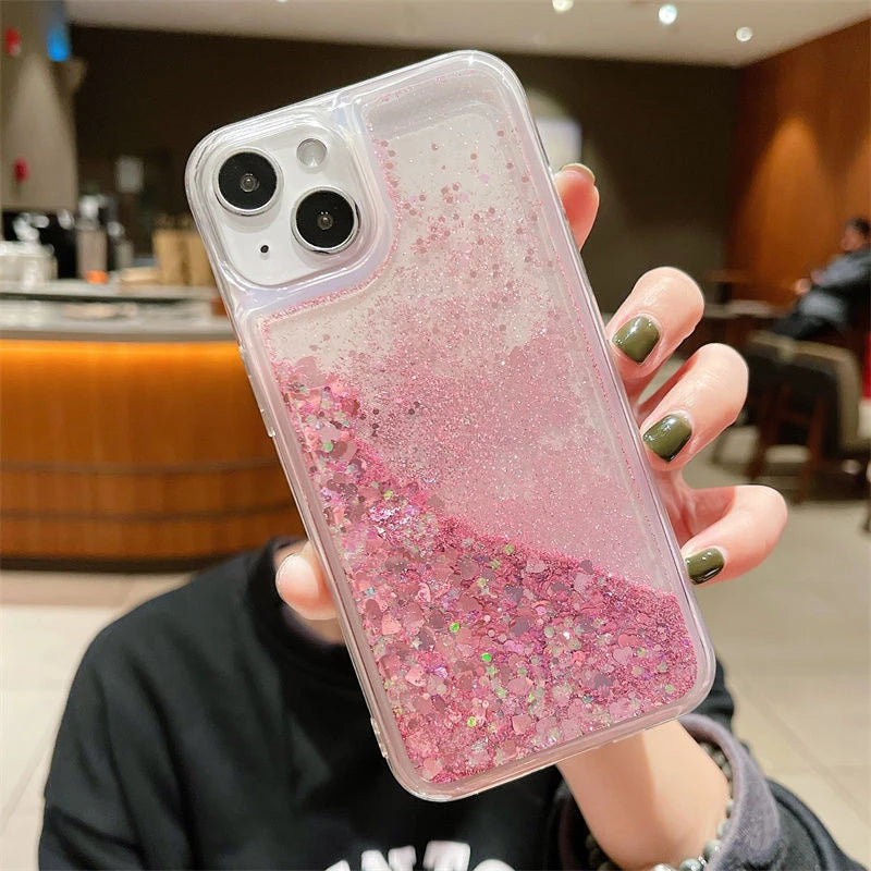 Flüssige Glitzerherz-Hülle für iPhone 17 Pro Max