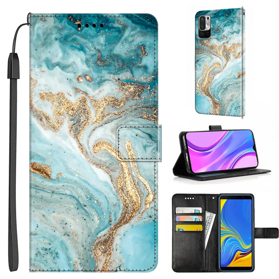 Marmor Weihnachts Ledertasche für Google Pixel 7 Pro Flip Case mit Kartenfach