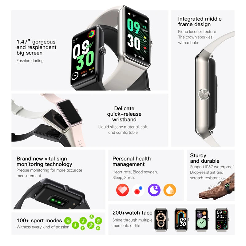 Intelligente Fitnessuhr 1.47" HD Sport Thermometer 2026
