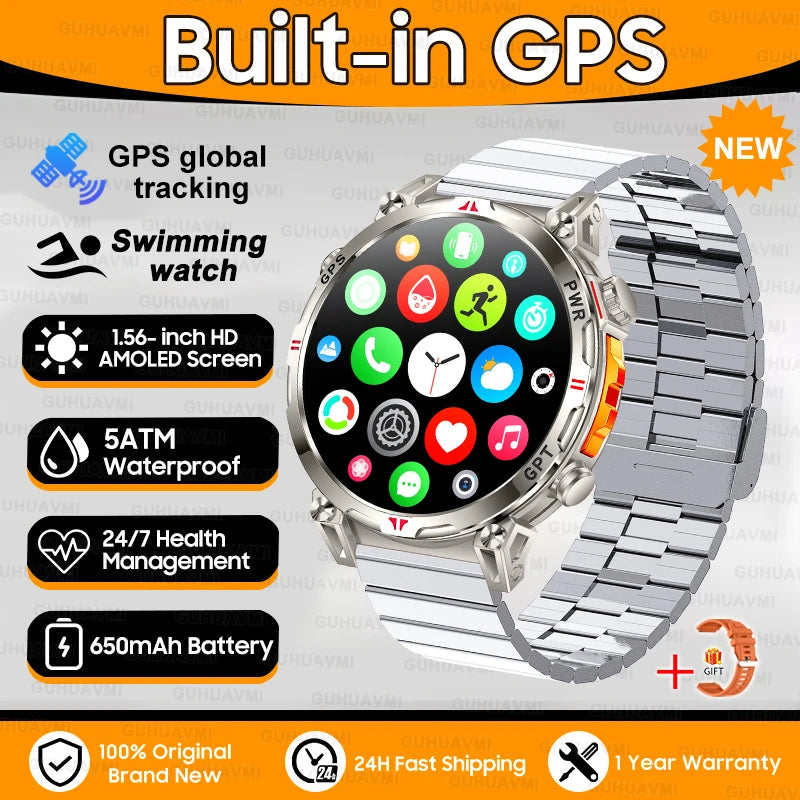 Robuste GPS Militär-Smartwatch 5ATM Dualband Kompass