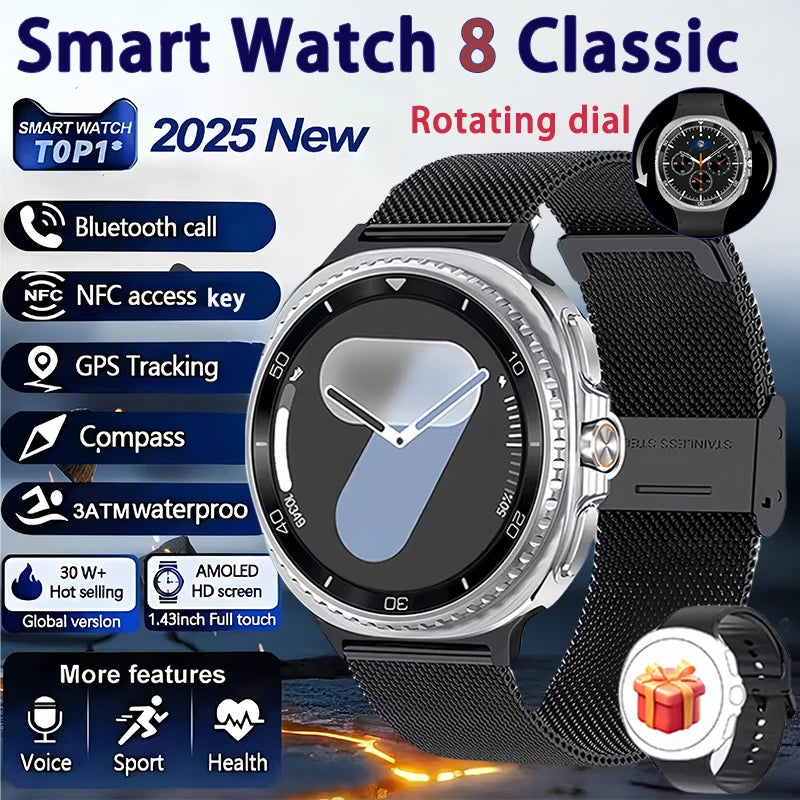 Elegante Uhr 8 Smartwatch 1,43" AMOLED GPS NFC 2025