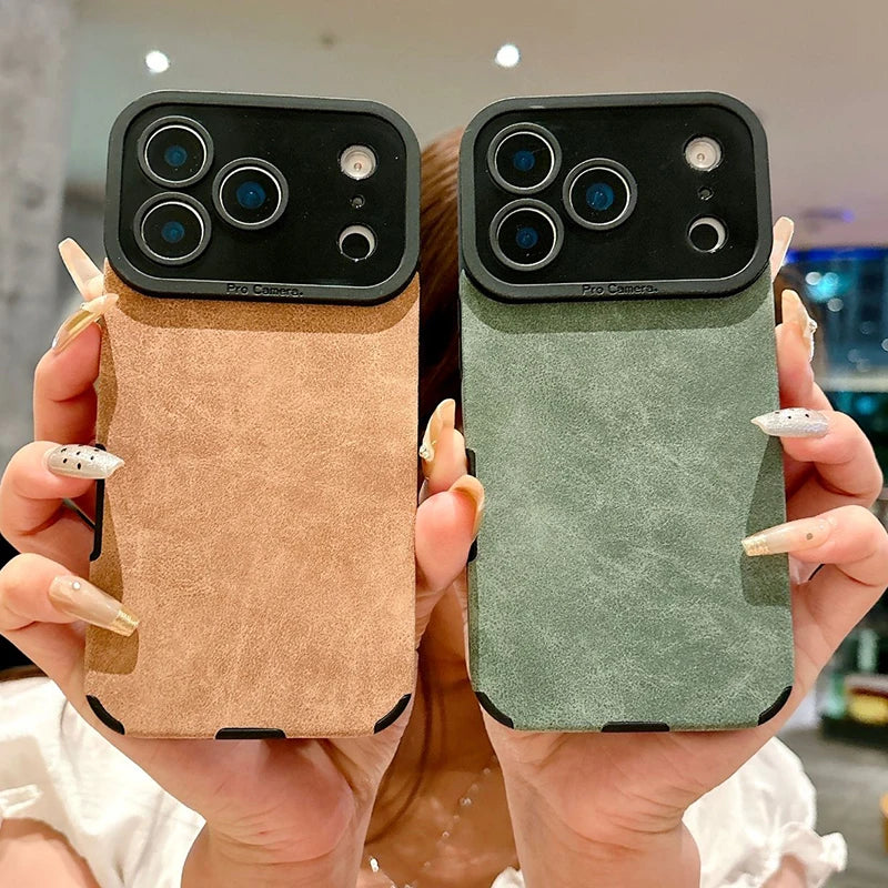 Luxuriöse Leder-Lammfell Hülle für iPhone 17 – Stoßfest, Matte Cover