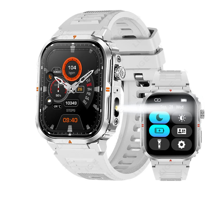 Outdoor Smartwatch 2024 mit LED-Taschenlampe & Bluetooth-Anruf – Wasserdicht, Sport & Fitness