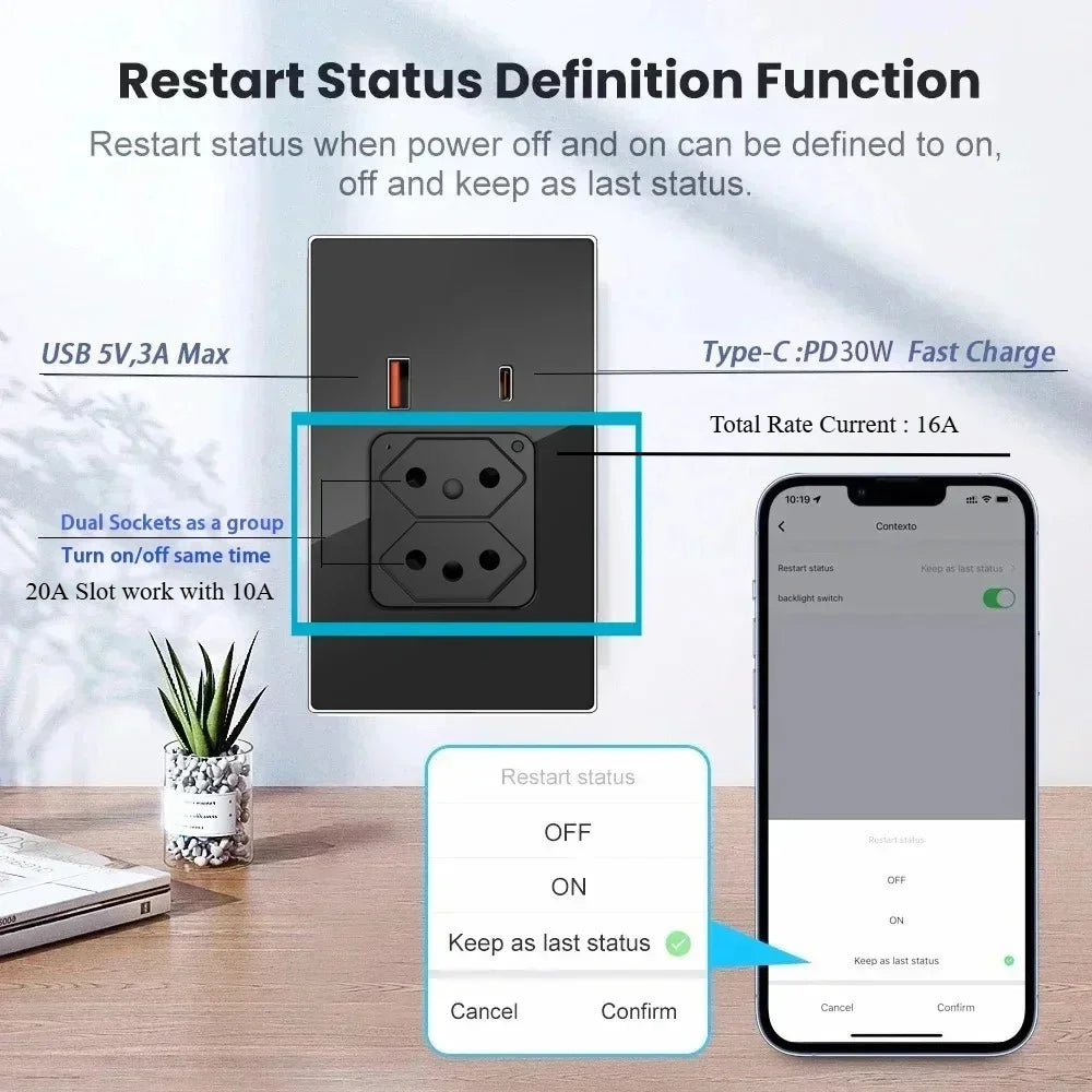 Smarte WLAN-Steckdose Brasilien mit USB-C 30W
