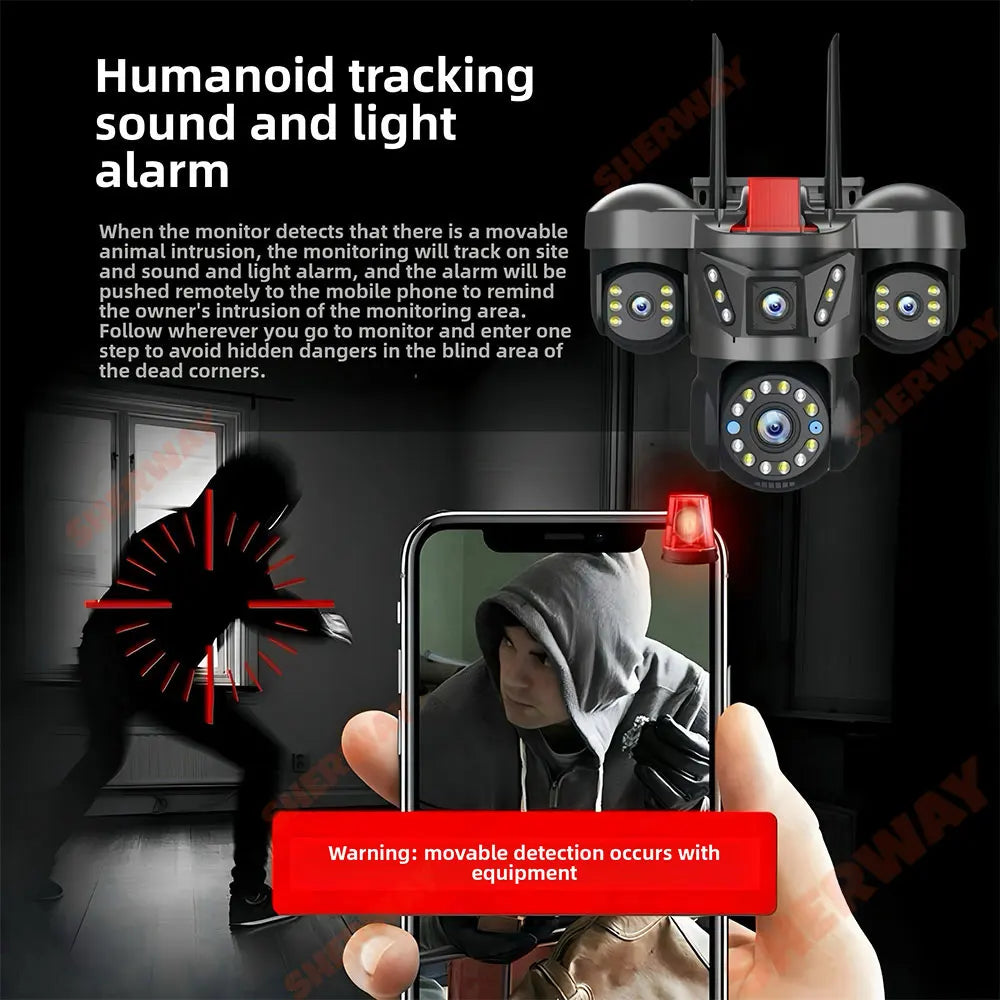 360° Outdoor WLAN-Kamera mit 4 Objektiven & 16x Zoom