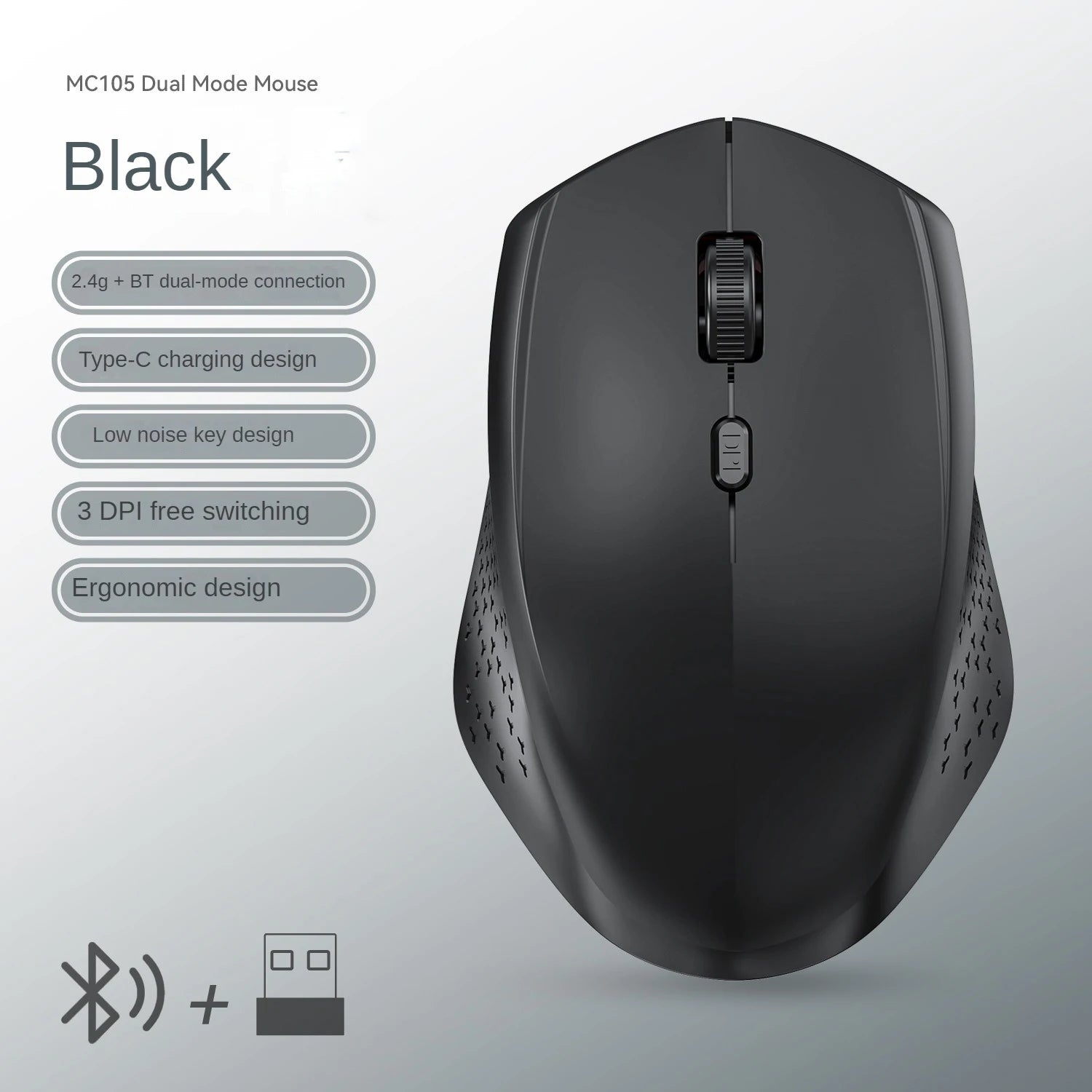 Ergonomische Bluetooth Funkmaus mit 2,4 GHz und Akku