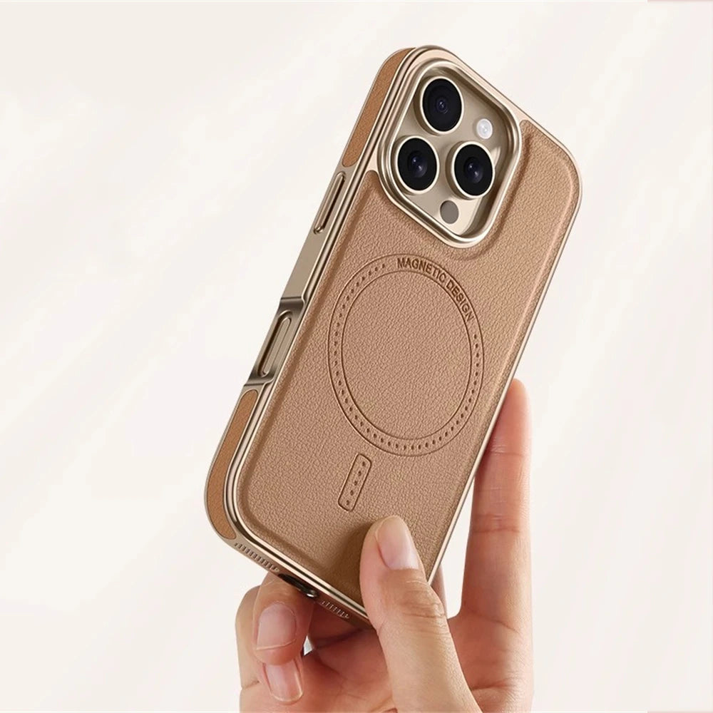 Luxus Plating Rahmen PU Leder Magnetische Hülle für iPhone 17