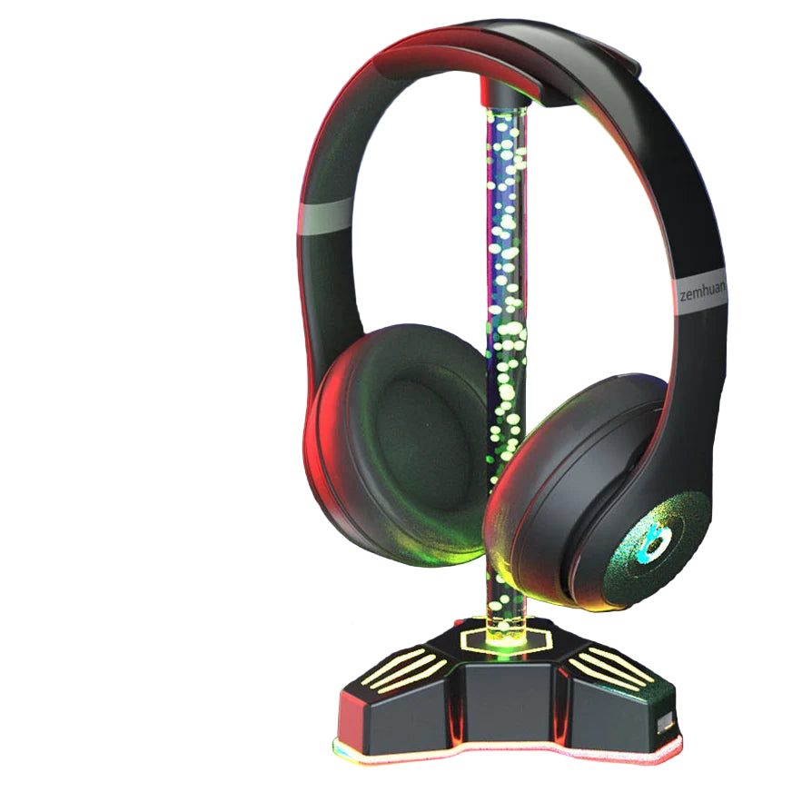RGB LED headphone stand with USB hub and AUX port