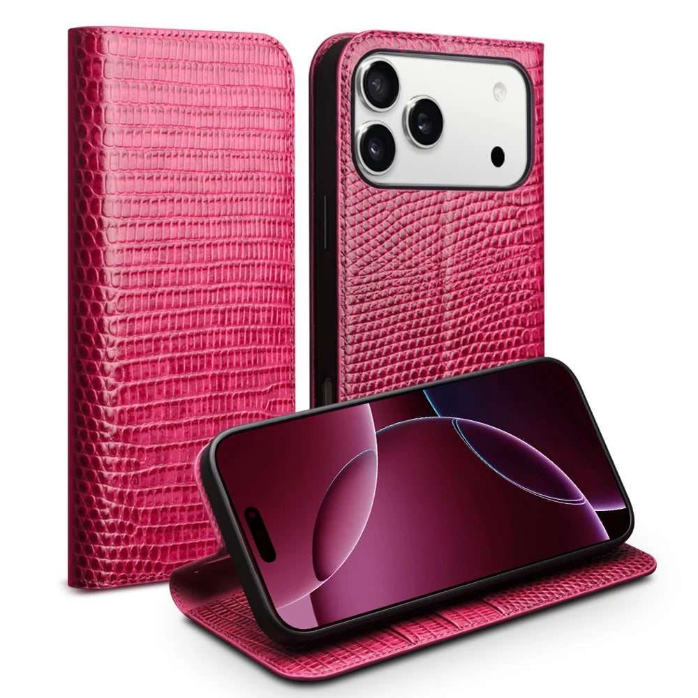 Luxus Echtleder Flip Hülle für iPhone 17 Pro Max