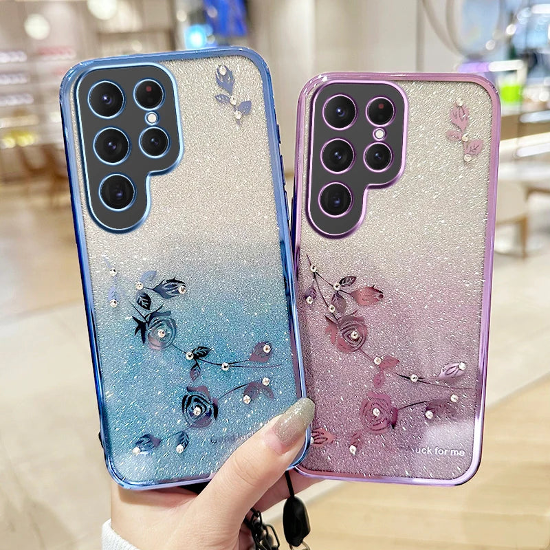 Ewige Blüten Glitzer Hülle für Samsung S25 Ultra