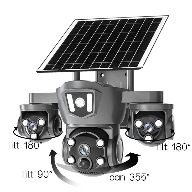 Wireless 12MP 4G WiFi Solar Camera with 3 Lenses