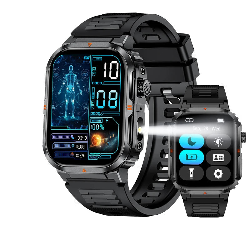 Outdoor Smartwatch 2024 mit LED-Taschenlampe & Bluetooth-Anruf – Wasserdicht, Sport & Fitness
