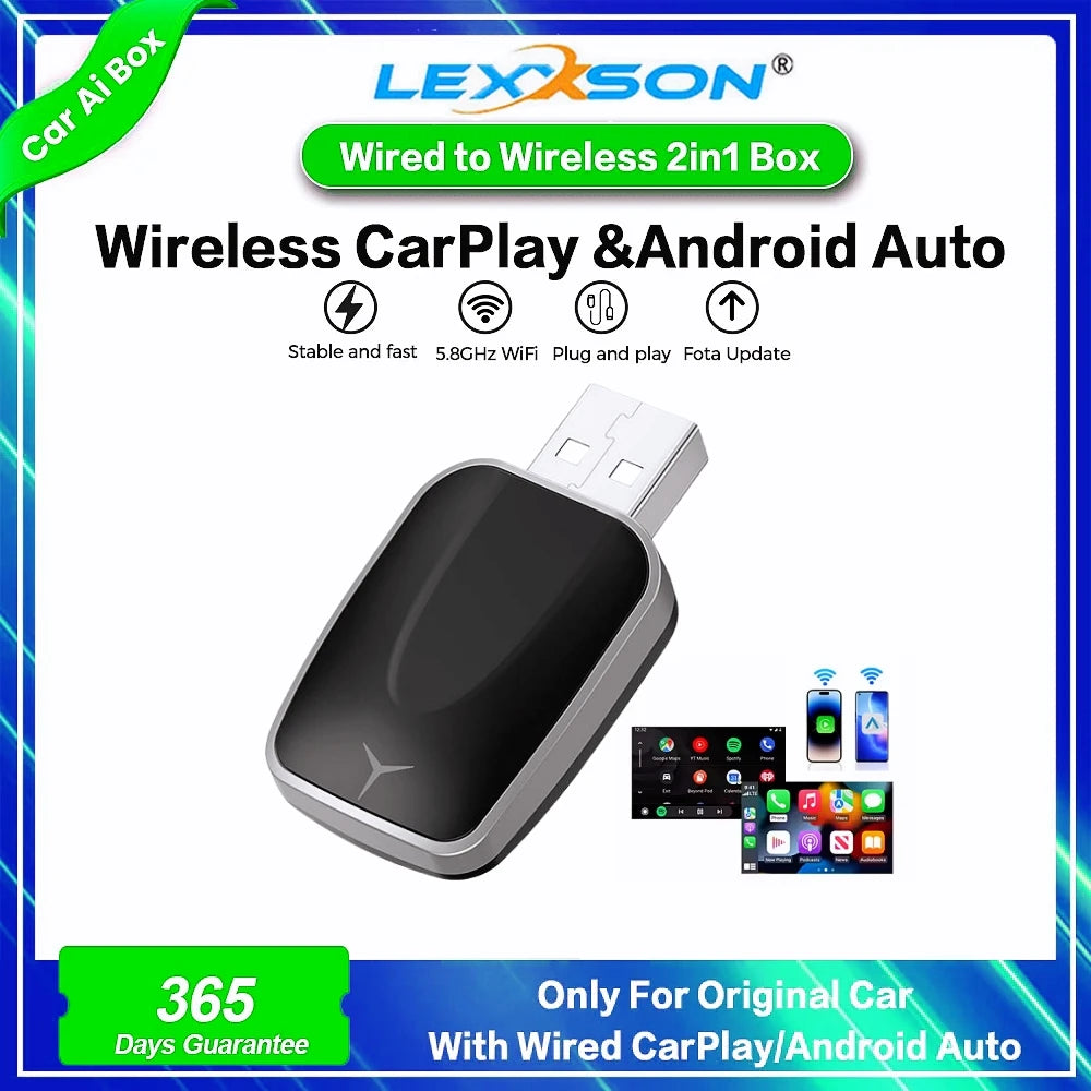 2-in-1 AI Box Mini Adapter CarPlay Android Auto
