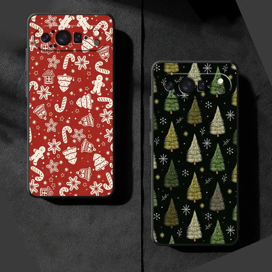 Weiche Weihnachtsbaum TPU Hülle für Google Pixel 8 8 Pro 9 9 Pro 10 10 Pro und 10 Pro XL schwarz stoßfest kratzfest Anti-Fingerprint Kamera-Schutz