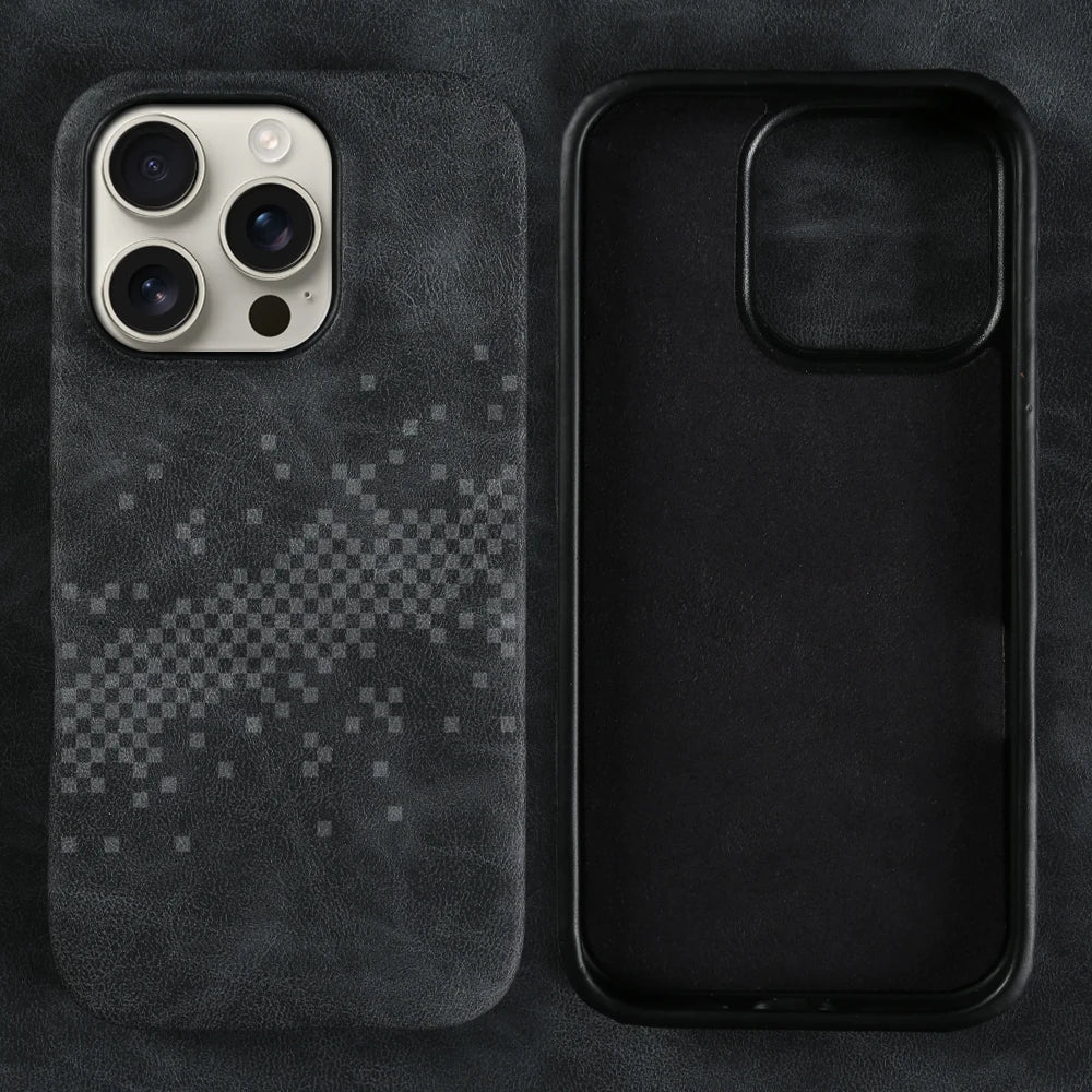 Luxus Lederhülle iPhone 17–15 Pro Max Stoßfest