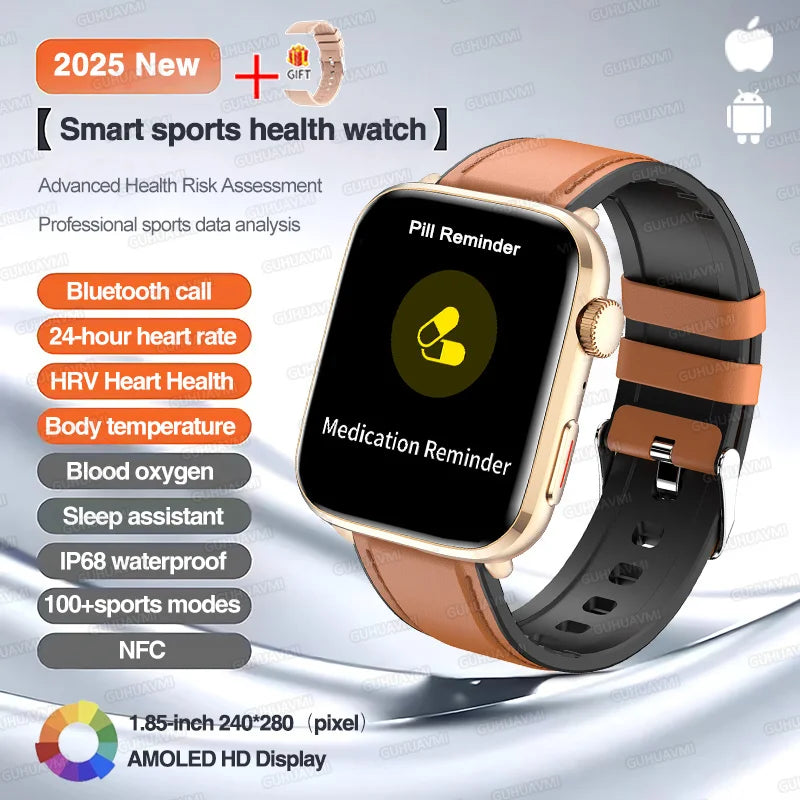 Klassische Smartwatch 2025 Herren Damen GPS NFC AMOLED