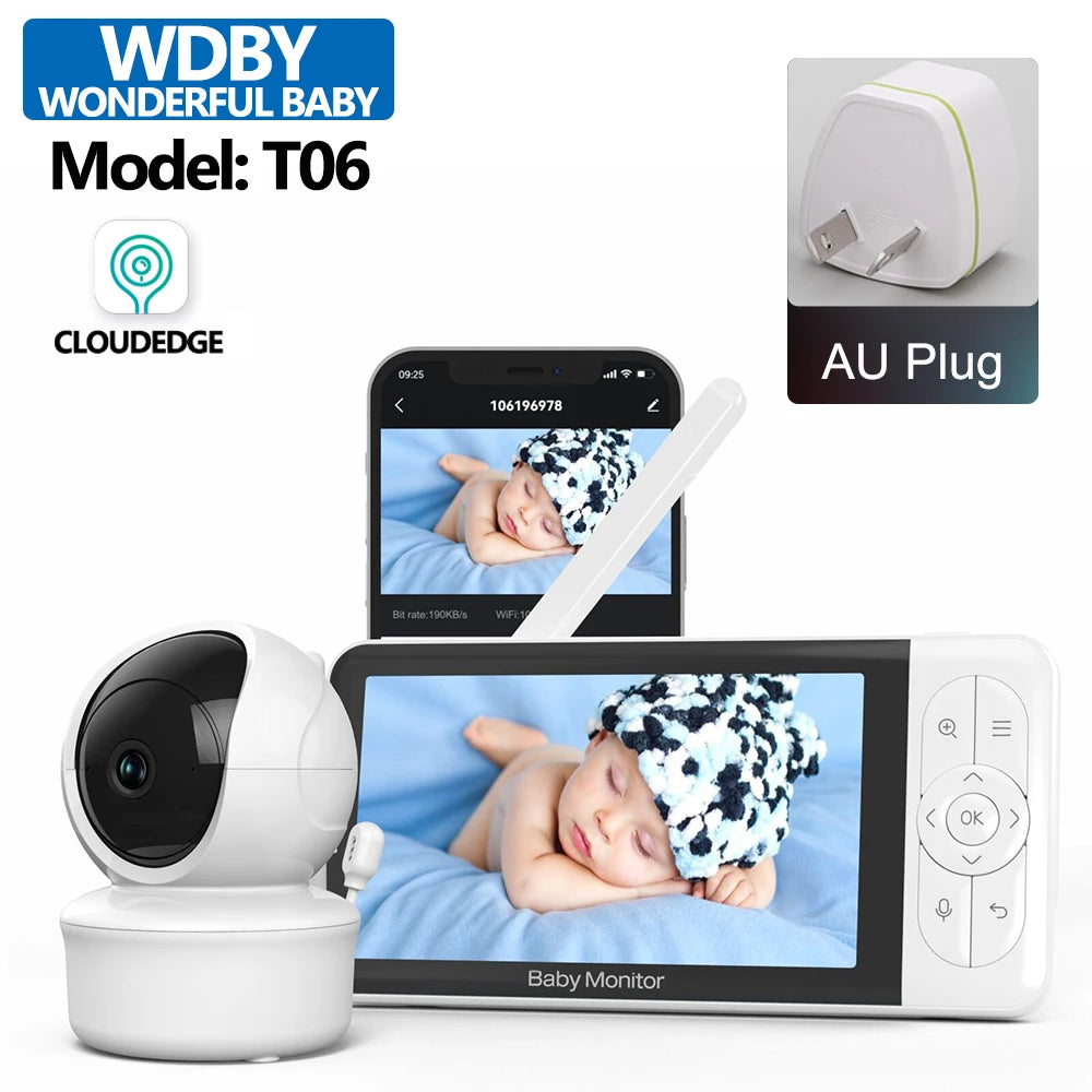 5-inch Baby Monitor 1080P PTZ Night Vision Temperature