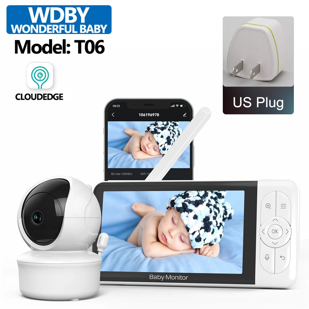 5-inch Baby Monitor 1080P PTZ Night Vision Temperature