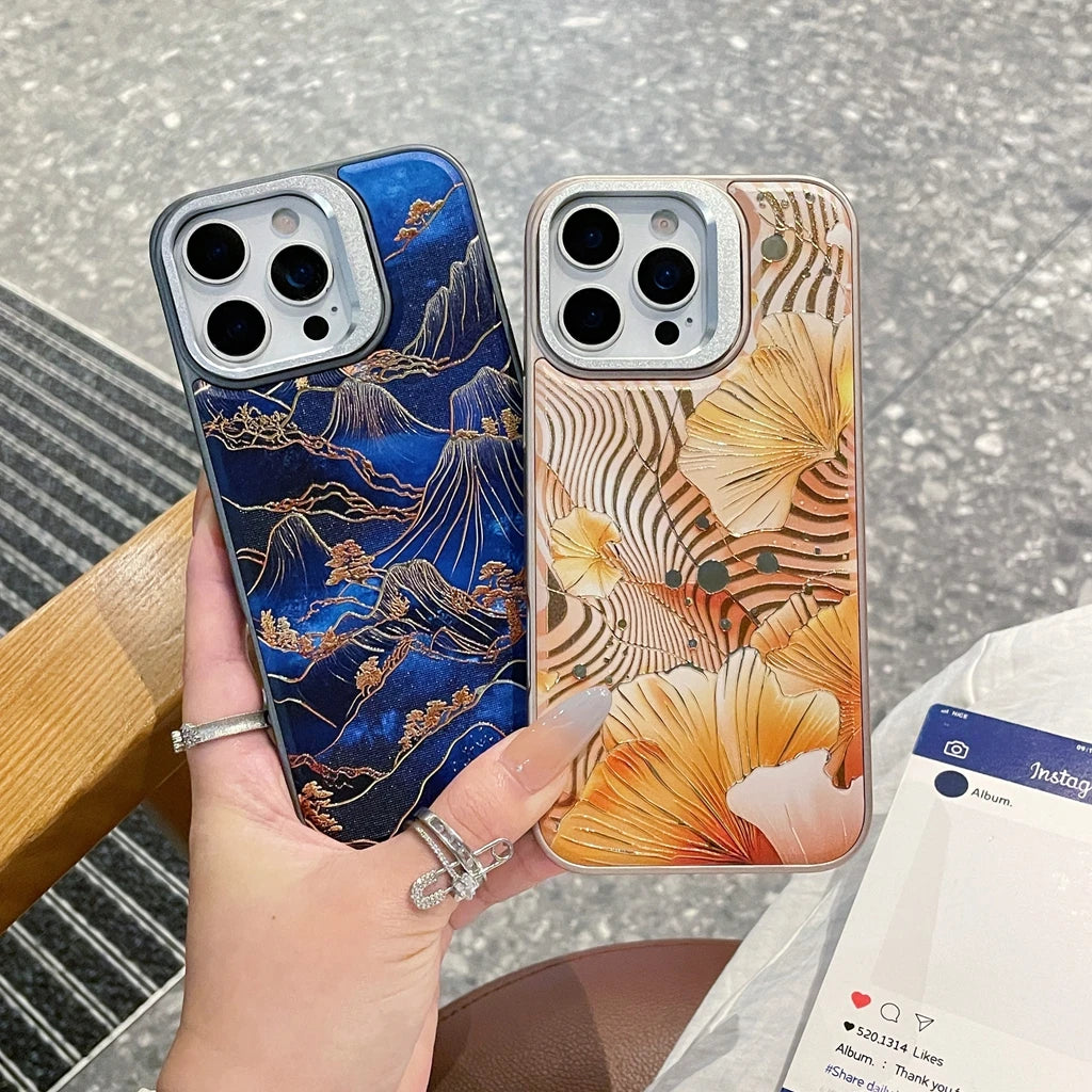 Kunstvolle Ginkgo Blatt Hülle für iPhone 17 mit Halter