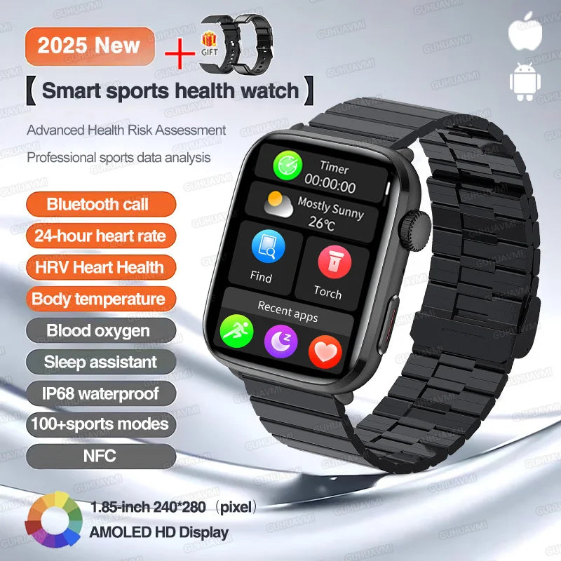 Klassische Smartwatch 2025 Herren Damen GPS NFC AMOLED