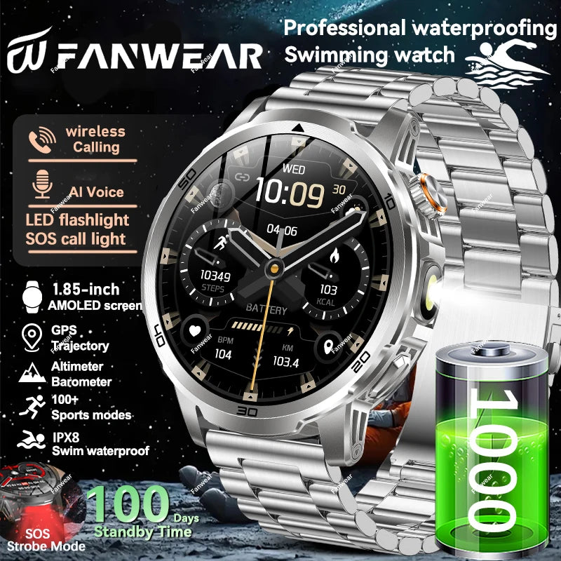 Herren Smartwatch mit LED Taschenlampe und GPS
