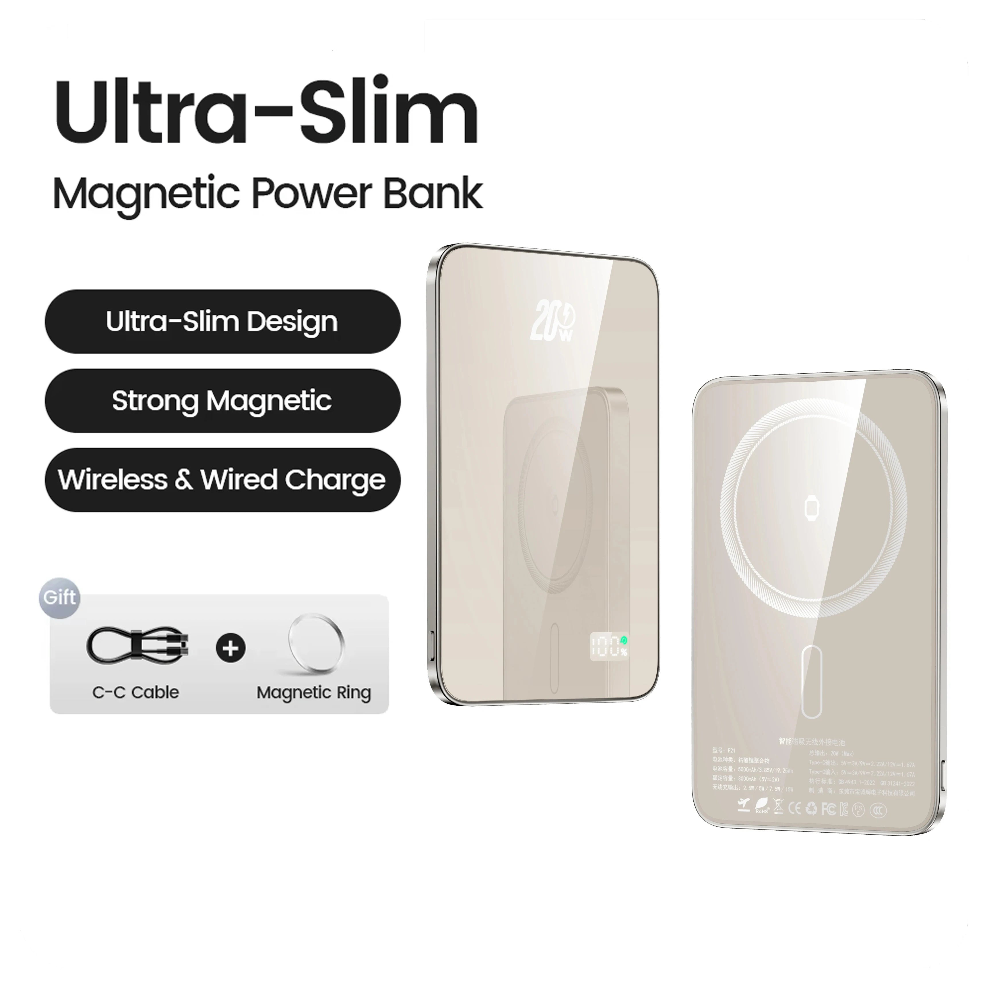 Ultraflache Magnet-Powerbank 5000/10000 mAh