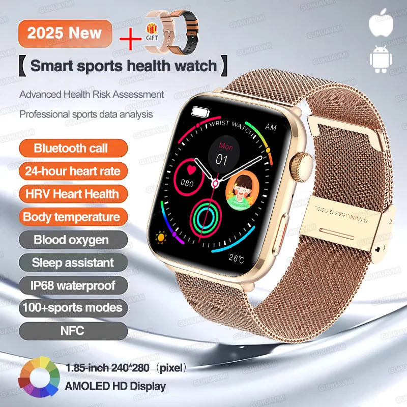 Klassische Smartwatch 2025 Herren Damen GPS NFC AMOLED