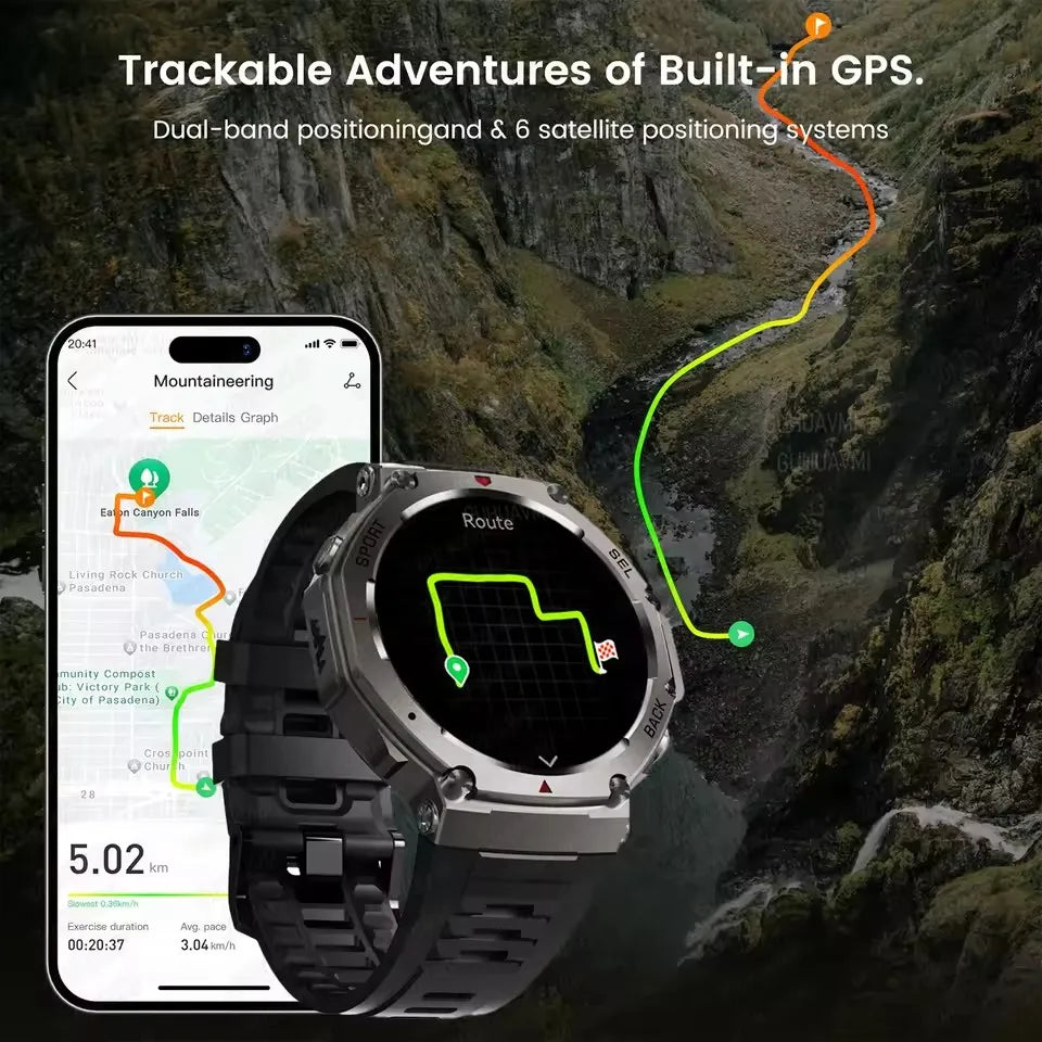Taktische GPS Smartwatch mit Höhenmesser & Kompass