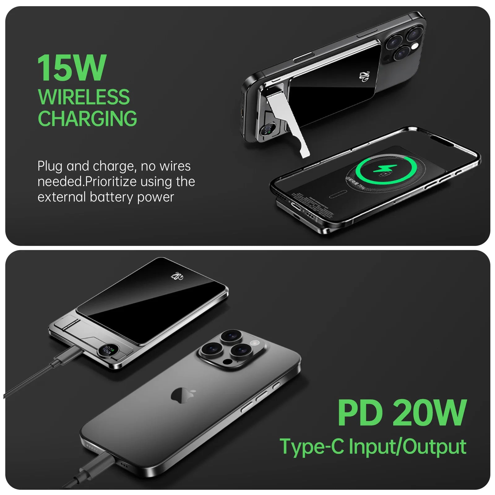 PD20W wireless power bank with holder