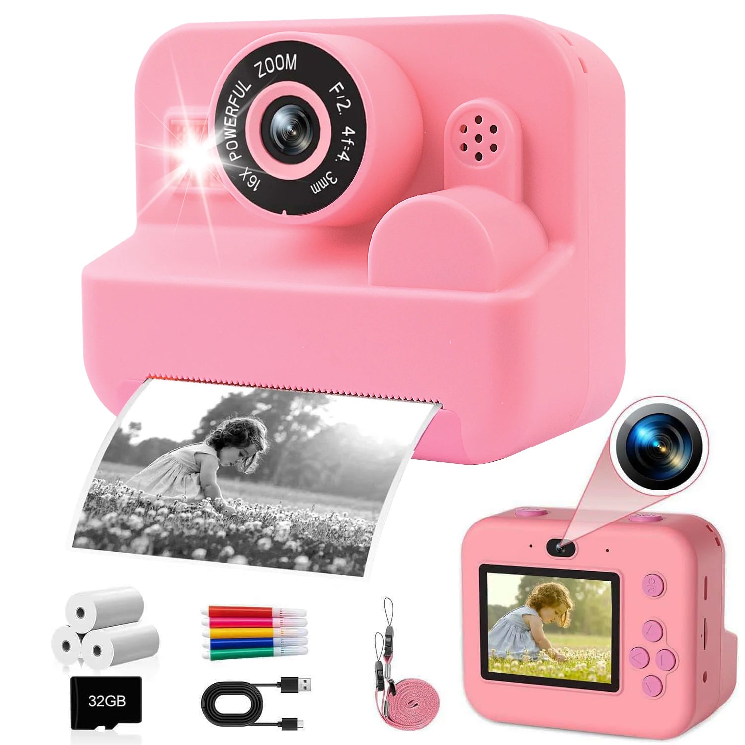 Thermo Sofortdruckkamera Kinder 1080P Mini HD Spielzeug
