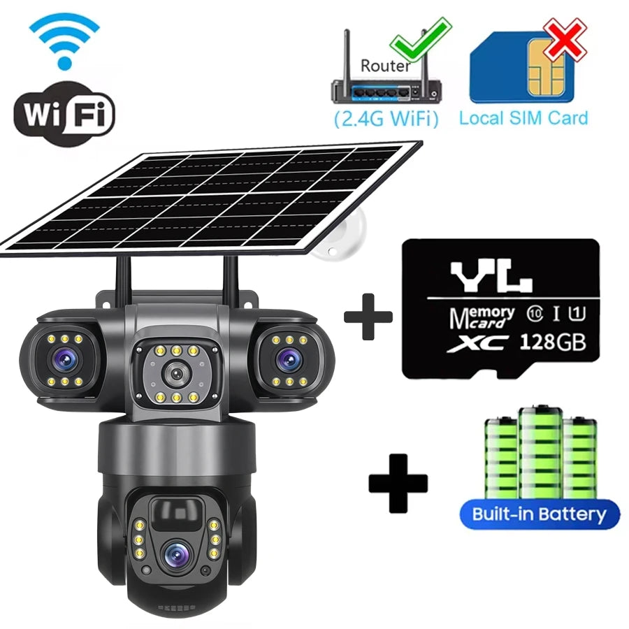 15MP Solar WLAN Kamera mit 3 Objektiven, 360° Sicht