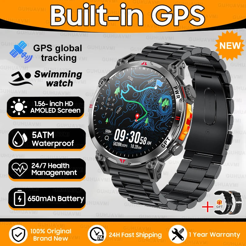 Robuste GPS Militär-Smartwatch 5ATM Dualband Kompass