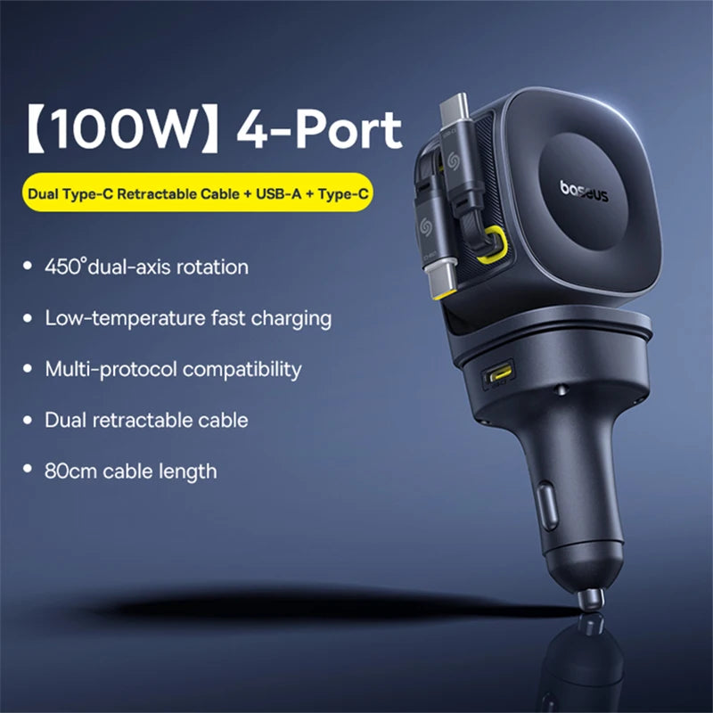 Baseus 100W Autoladegerät Dual Typ-C 4 Ports