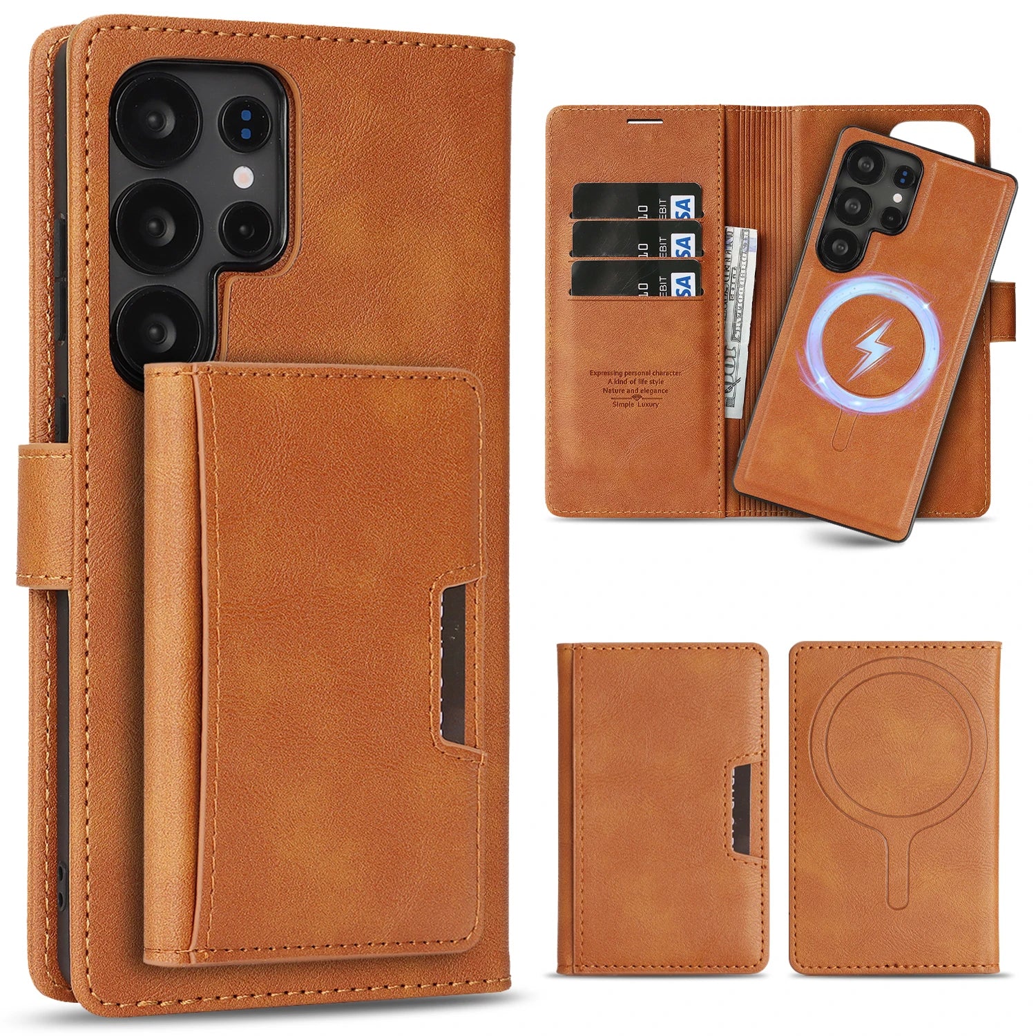 3-in-1 Leder Wallet Hülle für Samsung Galaxy