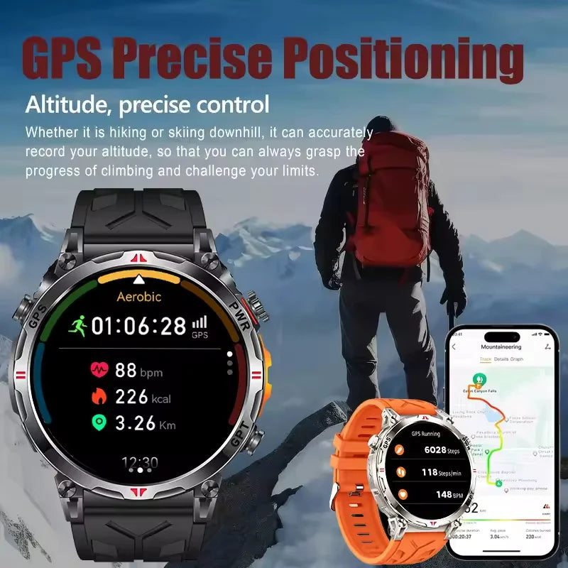 Robuste GPS Militär-Smartwatch 5ATM Dualband Kompass