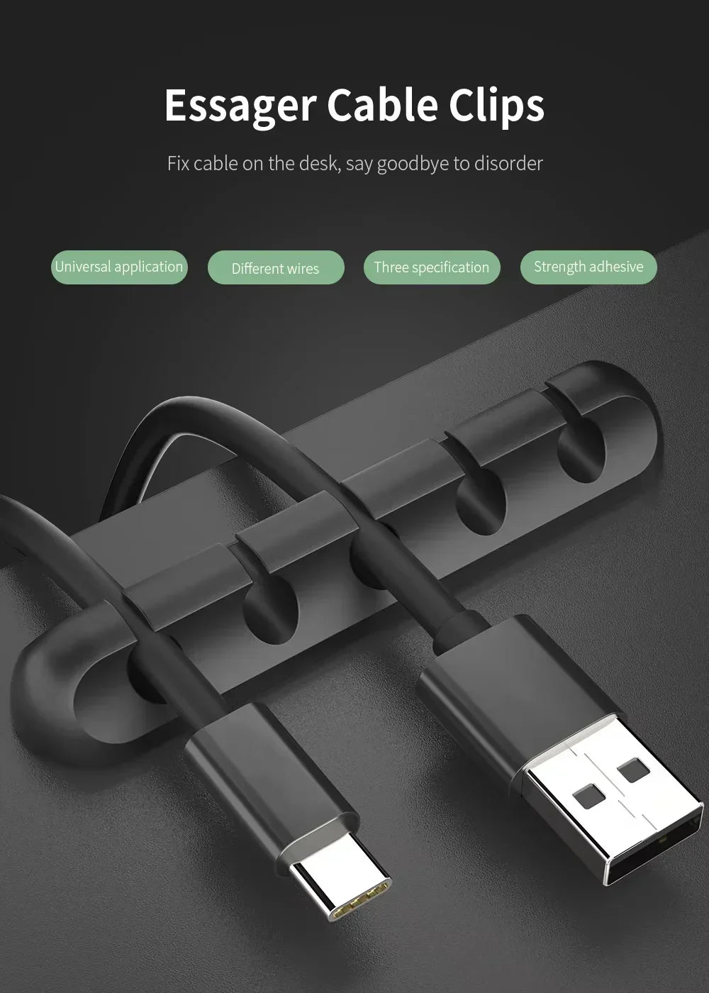 Selbstklebende Kabelclips für Schreibtisch & USB