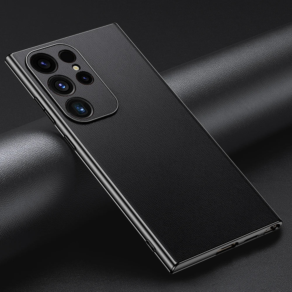 Luxus Leder Handyhülle für Samsung S25 360 Schutz