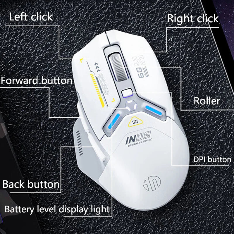 Kabellose RGB Gaming-Maus IN9 mit Bluetooth & Akku