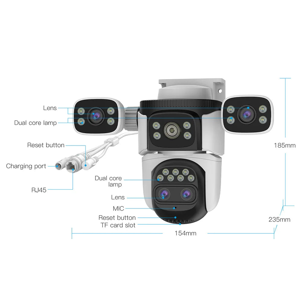 4K 8MP WLAN Überwachungskamera mit 4 Objektiven Outdoor