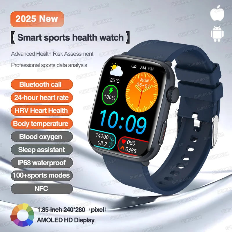 Klassische Smartwatch 2025 Herren Damen GPS NFC AMOLED