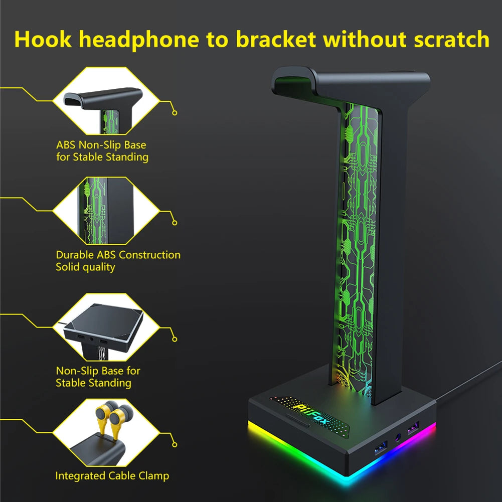 RGB Gaming Headphone Stand with Dual USB and Light