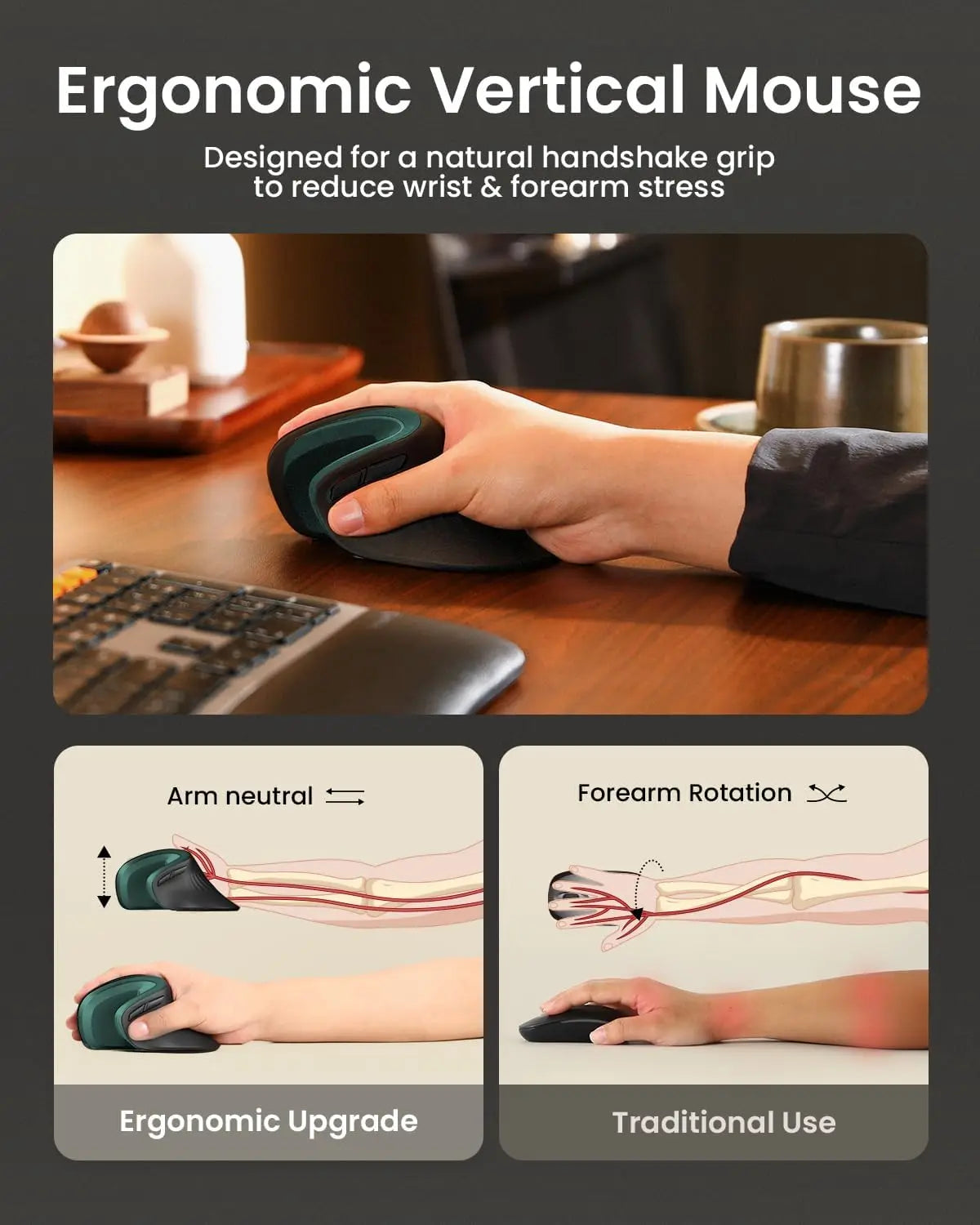 Ergonomische vertikale Maus kabellos BT 2,4 GHz