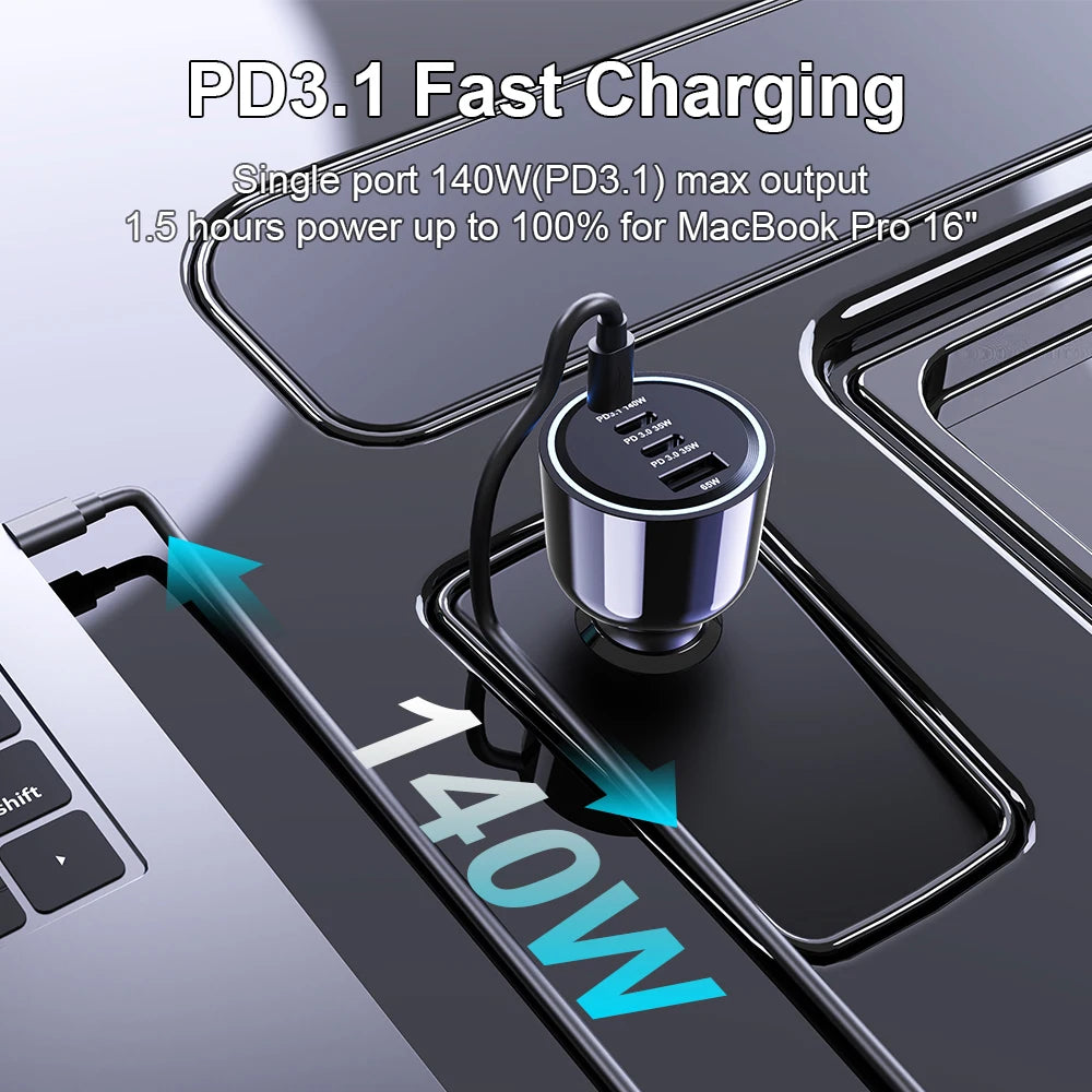 Ubigbuy 240W PD 3.1 Car Charger USB-C